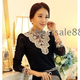 Free shipping Wholesale New arrival women's hot sale fashion female sweet noble elegant Slim primer lace collar beaded long sleeve lace bottoming blouse