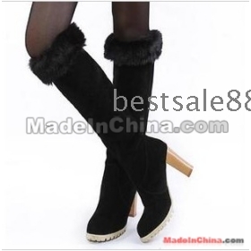 Free Shipping Wholesale new arrival Europe cool fashion super noble fur collar warm suede slim knee boots EU34-39