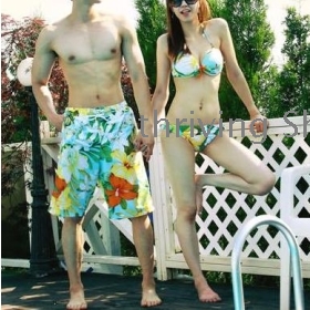 free shipping Lovers swimsuit (4 piece) female sexy bikini beach towel + triangle swimsuit + male beach pants 