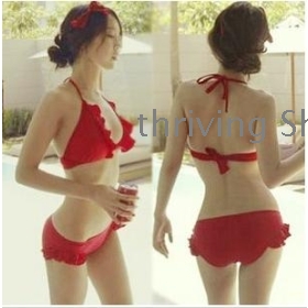 free shipping Sexy new bubble hot spring girl  neck bikini beach red swimsuit 