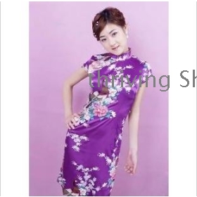 2012 nieuwe Chinese jurk rok herstellen van oude manieren van afdrukken paarse jurk korte Chinese jurk