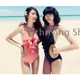 free shipping New sexy V falbala triangle conjoined twins bikini female bathing suit  