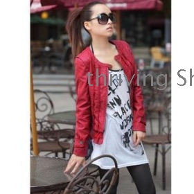 free shipping  Autumn outfit water PU leather jacket ms short coat cultivate one's morality