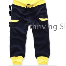  free shipping Male sports 7 minutes of pants leisure sports wear the feet 7 minutes of pants bump color        