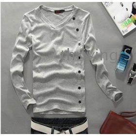  free shipping    Autumn outfit new V man cultivate one's morality long-sleeved T-shirt button     