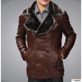 Free shipping hot sale 2012  Hot men's casual motorcycle leather jacket men's Buffalo frizzled feather collar plus cotton jacket
