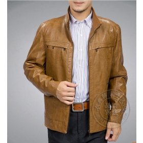    Free shipping Hot sale 2012 Men's casual leather jacket, Sheepskin collar leather jacket coat