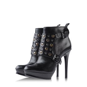 Free shipping sexy leather leather beaded black waterproof table Sui short boots high heels