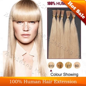 Premium Italian Keratin Hair Extension I-Tip Pre Bondattu Hiukset # 613 Ilmainen toimitus Silky Suora 0,5 g / strand 100Strands / erä