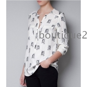 2013 del verano nuevas mujeres europeas y americanas del estilo de cuello redondo de la cabeza del tigre Impreso Semi - Shirt Cardigan