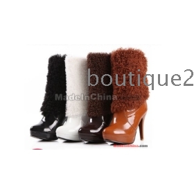 2012 Autumn and Winter NEW Fashion  women′s Roll fluffy boots waterproof sleeve high-heeled buskin 1739