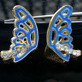 W14 x L22 mm Filigree Butterfly Wings Blue Sky White beads Post Earring Stunning