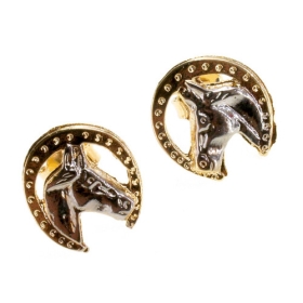 Horseshoe Gold 18k GF Earrings Two Tone Horse Rodeo Cowboy  Stud