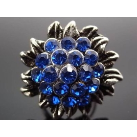 NEW Silver Plated Clear Blue Crystals Flower Woman Fashion Metal Adjustable Ring