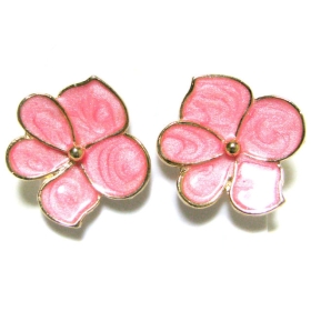 Beautiful flower pink epoxy earrings shiny jewelry lot