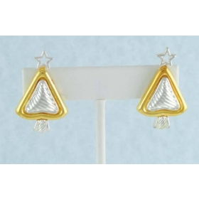 Sterling Ep Xmas Tree Earrings w Star 4 Yellow Gold Ep Border