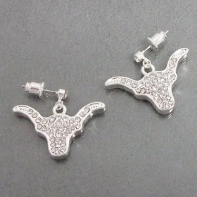 Charming TEXAS LONGHORN Western Dangle AB Crystal Post Earrings