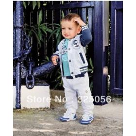 retail Free Shipping  boys 3 piece set boy plaid shirts + t shirt + jeans children's clothes boys 