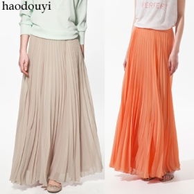 Nude bust skirt pleated skirt small  summer chiffon orgnan skirt full dress 4 Color Size: XS - XXL 