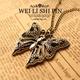 Free Shipping Fashion Jewelry retro hollow carved flowers butterfly necklace sweater chain female [D305]