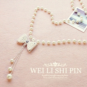 Free Shipping Fashion Jewelry pearl bow sweater chain [D078]