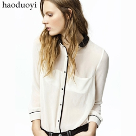 detachable black collar contrast color chiffon shirt white shirt Size : XS - XXL 