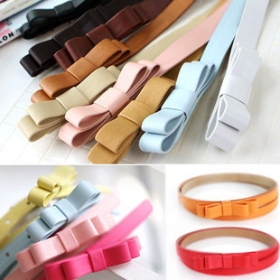 Fashion HOTSELL Jewelry wholesale Sweet  belt double bow belt candy colored wild Ms. thin belt [K416]