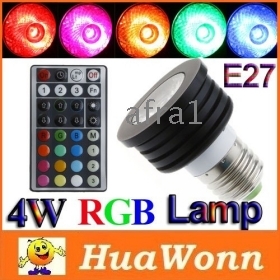 High quality Colorful RGB LED Lamp 4W E27 Bulb Lamp Light Spotlight with Remote Control LED Lighting Free Shipping 