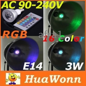 Wholesale Via EMS 3W AC 90-240V E14 RGB LED Light Lamp RGB LED Bulb with remote control 16 colors changing energy saving Free Shipping 