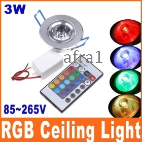 Dropshiping High quality 3W 1-LED RGB Ceiling Light Down Recessed Lamp Bulb Spotlight 85~265V w/ Remote Control Free shipping 