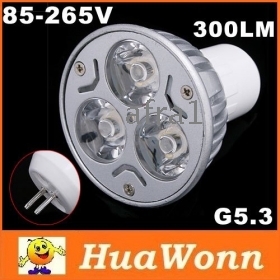 High quality 3000-3500k 300LM GU5.3 85-265V Warm White 3*1W LED Spot Light Lamp Bulb led lighting 