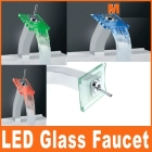 Wholesale Via EMS 3 Color Changing LED Faucet Glass Waterfall Bathroom Sink Faucet Centerset,H8464,free shipping 