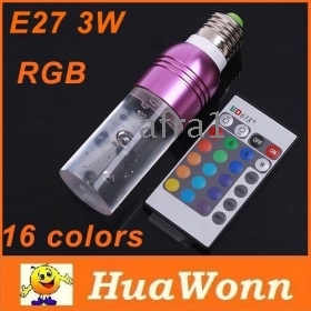 Wholesale Via EMS 3W E27 AC 90-240V RGB 16 Colors Remote Control Crystal LED Light Bulb