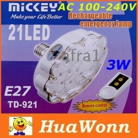 High quality AC 100-240V Rechargeable 21 LED Emergency Lamp 3W LED bulb Lamp with Remote Control downlight free shipping 