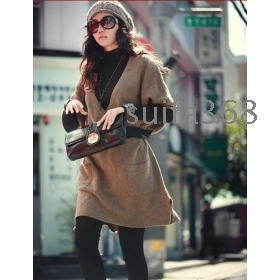      free shipping 2012 Korean version of the New women's autumn and winter Long sweater coat ladies loose bat sleeve sweater dress