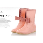 Free shipping  2012 the new lager size wellies Korean fashion patent leather bow short boots waterproof boots women Rain boots Eur 34-43 