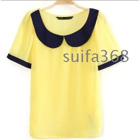 Free shipping wholesale 2013 summer new Korean version of sweet lady doll collar short-sleeved T-shirt hit the color