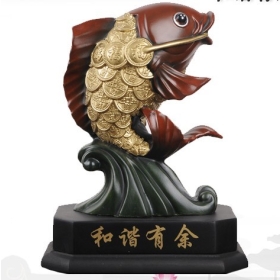 Free shipping-1pcs Wholesale 2012 hottest rich fish symbol ornament Charcoal Carving Figures/business gift Crafts/promotion gift Office Figures