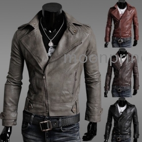 men's clothing male leather coat men's leather jacket Korean Slim leather jacket PU (brown, gray,  dark brown, black) wholesale free shipping