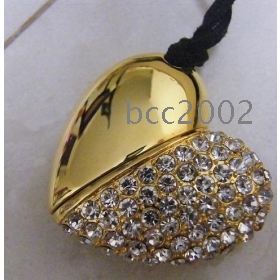  wholesale B 1-16GB cheap Jewellery usb disk and Clear Crystal heart-shaped USB Flash Drive with Necklace