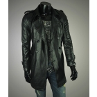 Free shipping mens high quality washed leather double-breasted, large lapel, leather trench coat 
