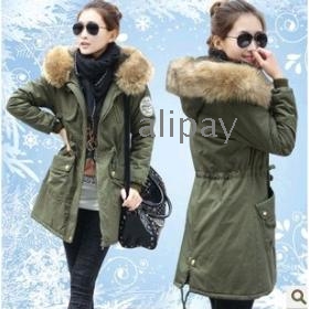 Free Shipping Dropshipping New Winter Women's Fleece Parka Warm Coat Hoodie Overcoat Long Jacket Army Green