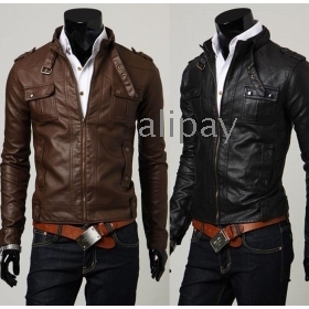 Classic Men's PU Leather Coat 2 Colors 4 Sizes free shopping,leather jacket,fashion jacket,racing jacket,leather sport suit 