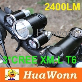 Vysoce kvalitní 3 * CREE XM -L T6 2400LM Půjčovna kol podsvícení LED Reflektor světlometu , doprava zdarma + Drop Shipping