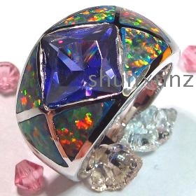 Amethyst crystal with dark green yellow opal  ring R344 size 6 7 8 9