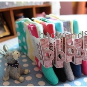 A249 Korean new candy color splicing three color wave point ms cotton socks cotton socks 