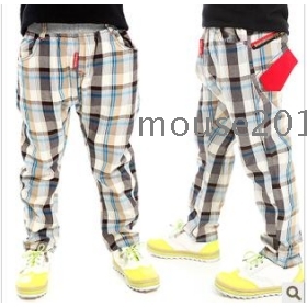 free shipping Autumn outfit new boy's pure cotton recreational style check trousers