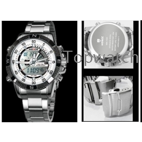 Modern WEIDE Mens Silver Metal LCD Digital Quartz Analog Sport Dive Wrist Watch 30M Water Resistant           