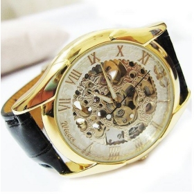 50pcs Mechanical Women's Mens Gold Tone Skeleton Mechanical Men's /Ladies Watch Wristwatch