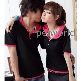 Lovers short sleeve hooded T-shirt fashion contrast color class clothing activity suit group suit female T-shirt male T-shirt 